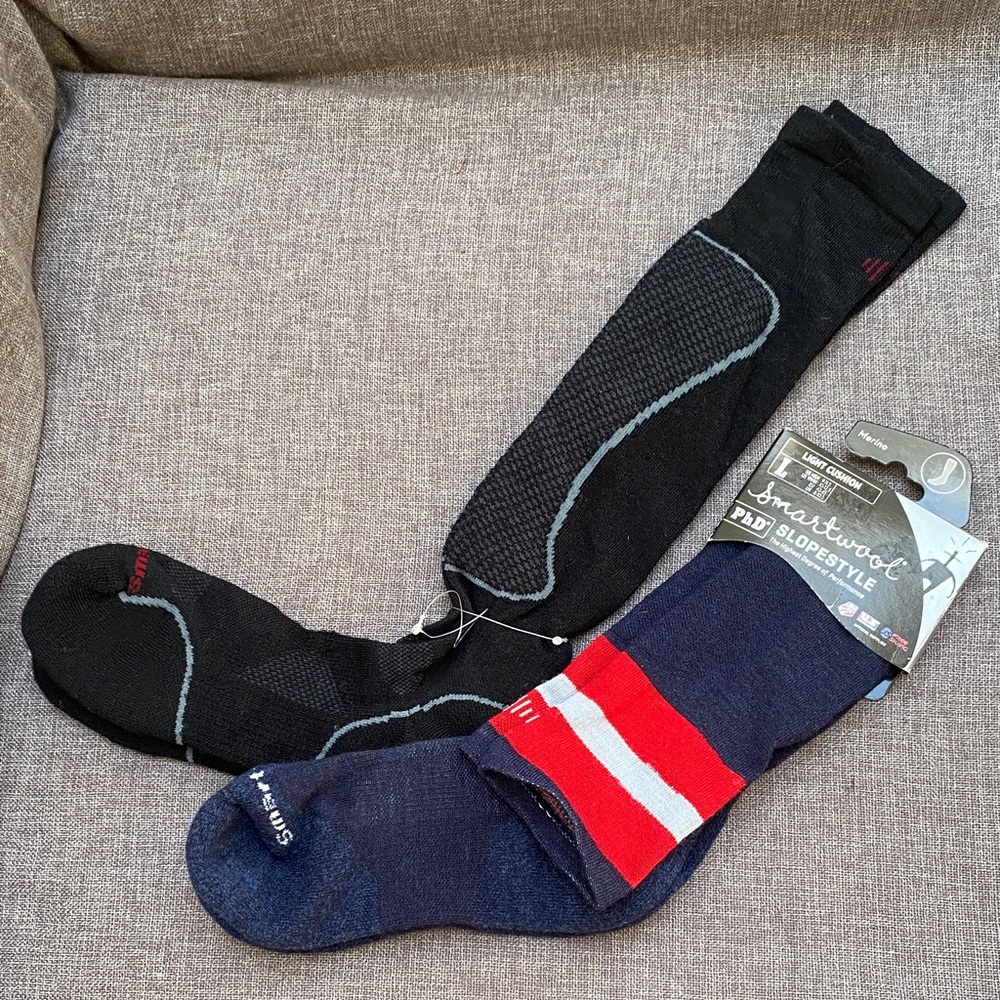 2 Pairs 1-XL, 1 L Unisex Smartwool PhD Slopestyle Wool Ski Board Tall Socks